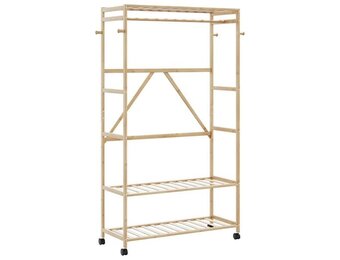 vidaXL Kledingrek met schappen en wielen 110x40x180 cm bamboe