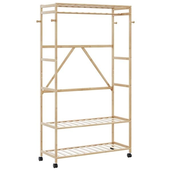 vidaXL Kledingrek met schappen en wielen 110x40x180 cm bamboe