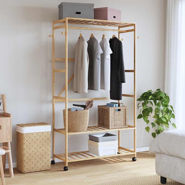 vidaXL Kledingrek met schappen en wielen 110x40x180 cm bamboe