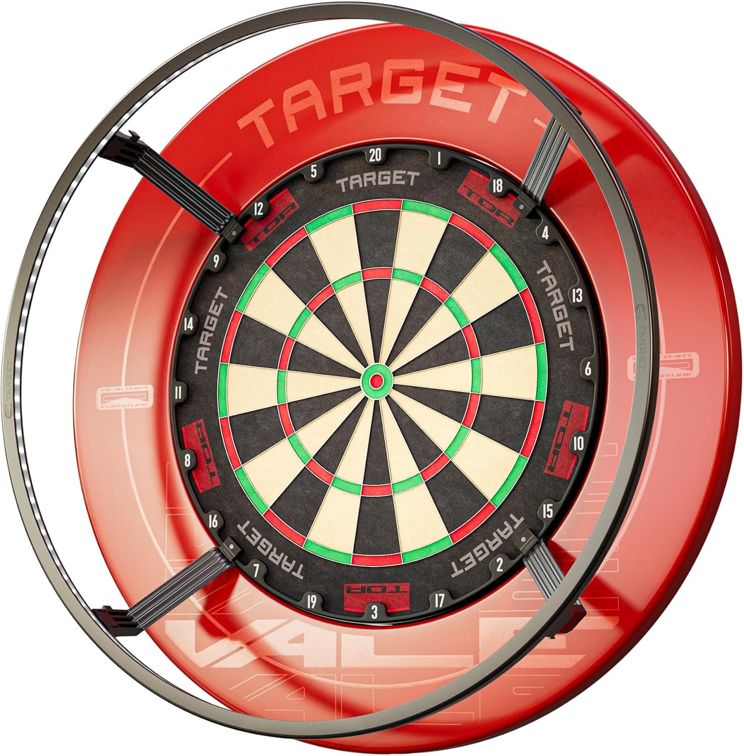 Target Darts Corona Vision Dartbord-lichtsysteem, zwarte dartlichtring, led-verlichting, dartbord beschermring, dart-accessoires, dartsurround, dartverlichting