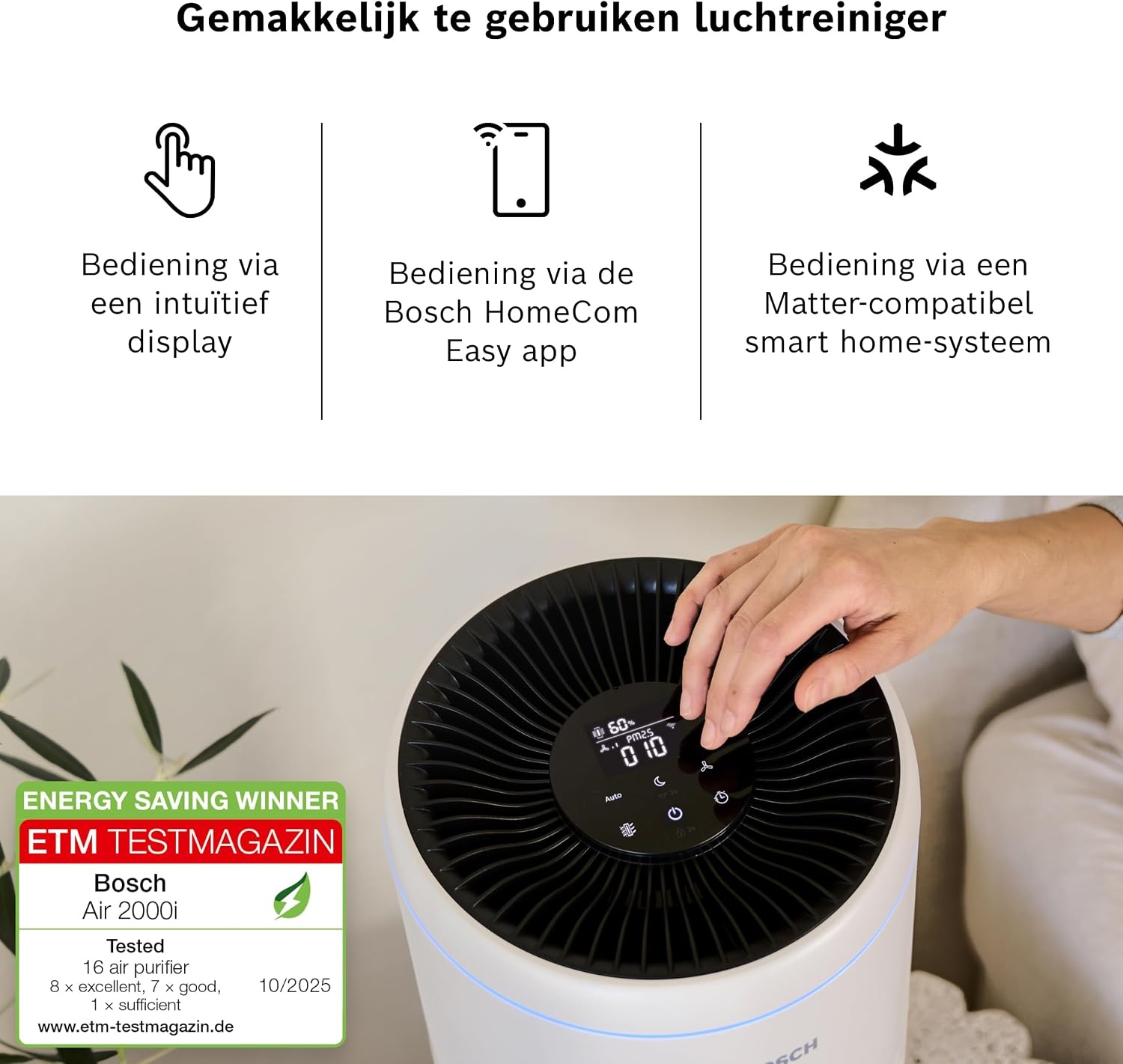 Bosch Air 2000i Luchtreiniger - Wit - Voor ruimtes tot 37 m²