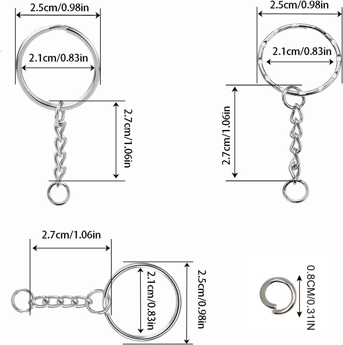 BetterJonny Sleutelhanger Ringen Set - 25 mm - Zilver - 150 Stuks