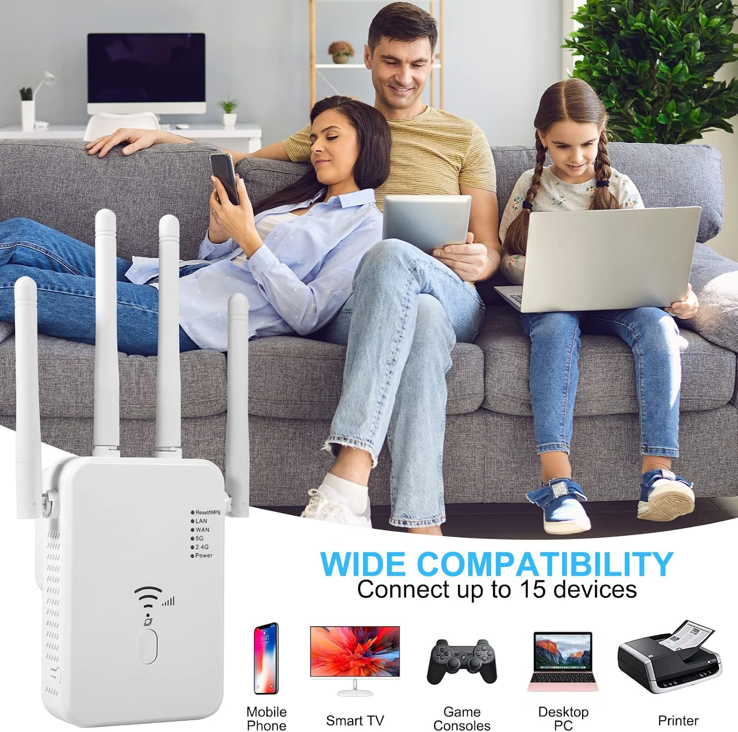 Aenxwa 1200Mbps WiFi Repeater - Dualband WLAN Versterker - Wit