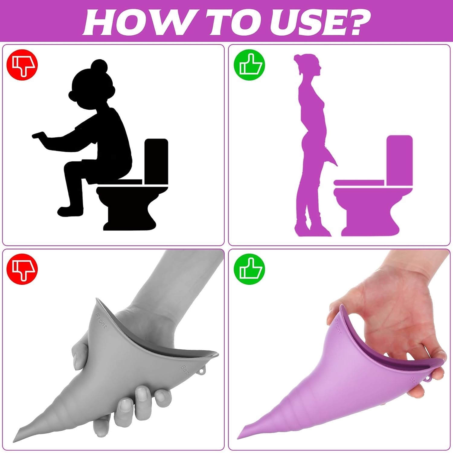 2PCS Urinella for Women, Pee Aid for Women, Reusable Women Urinal Urinal, Female Urinal Portable Silicone Funnel for Travel, Hiking, Camping, Car, Festival