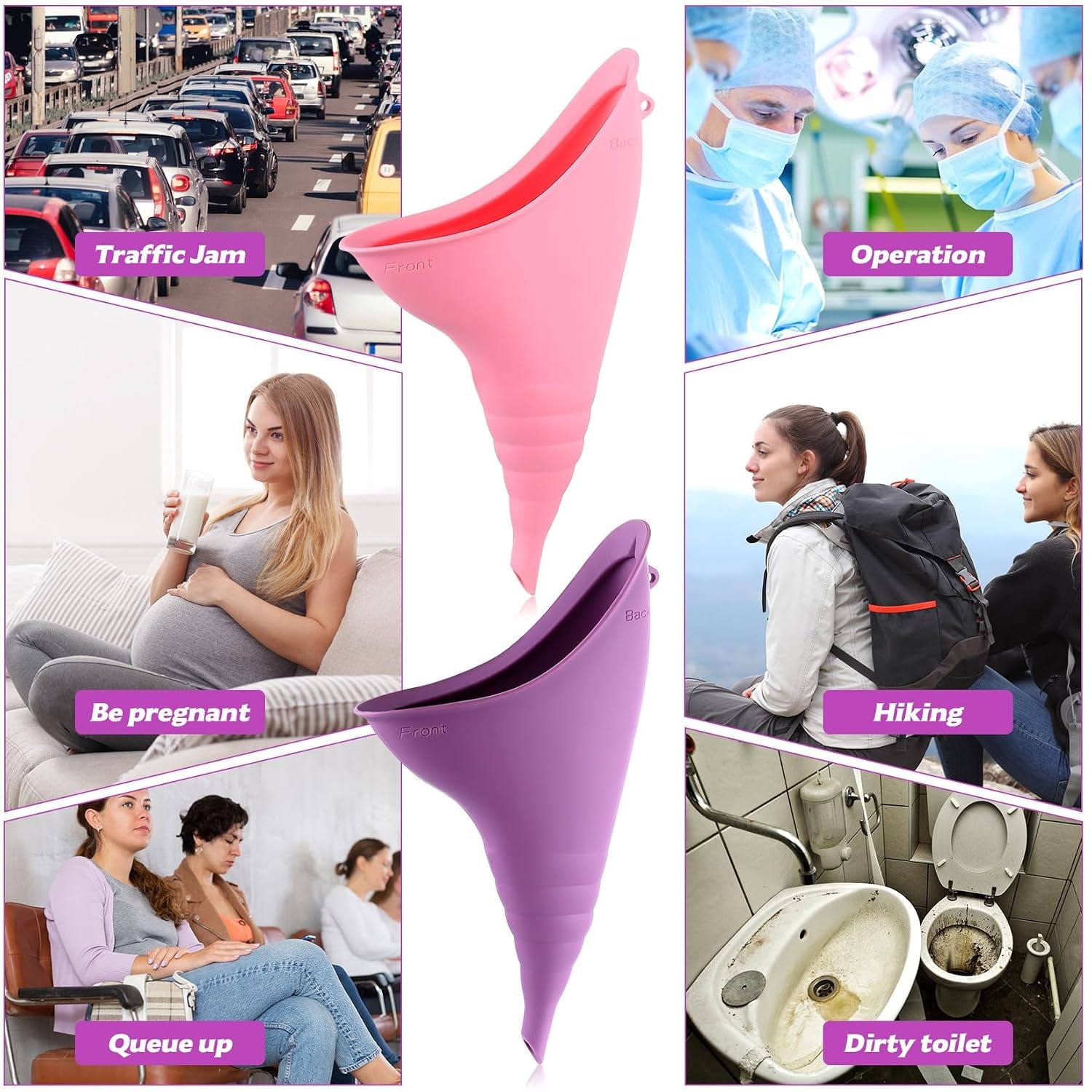 2PCS Urinella for Women, Pee Aid for Women, Reusable Women Urinal Urinal, Female Urinal Portable Silicone Funnel for Travel, Hiking, Camping, Car, Festival