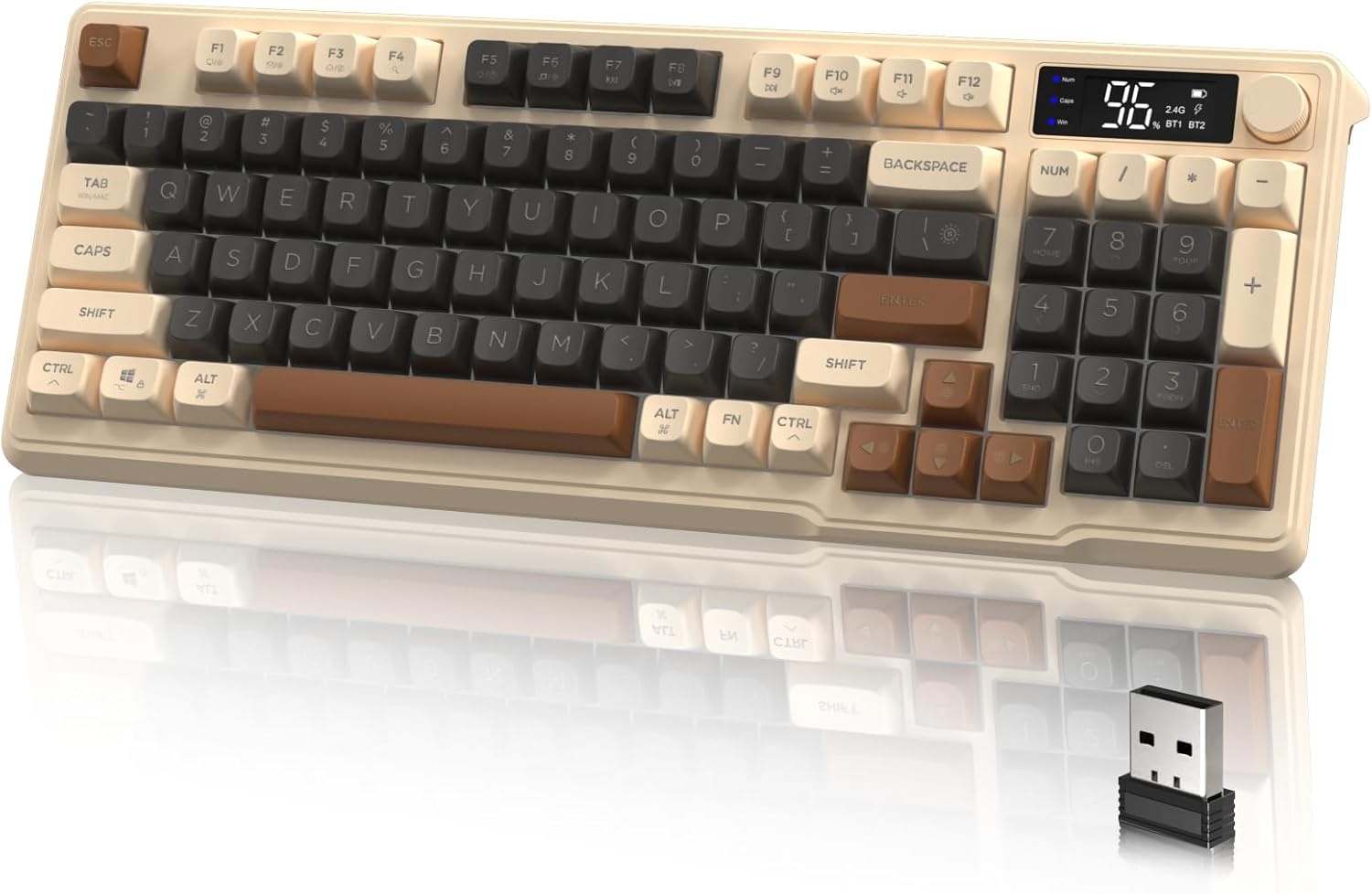 LexonElec M96 Draadloos Gaming Toetsenbord - 94 Toetsen - Semi-mechanisch - Koffiebruin
