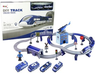 Elektrische treinbaan - politie - 92 elementen - blauw