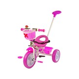 Driewieler met duwstang - 95x48x90cm - met fietsmandje - roze
