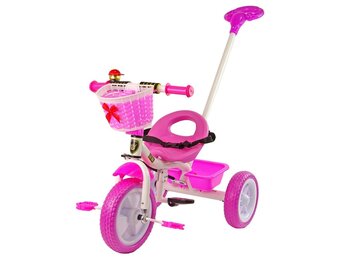 Driewieler met duwstang - 95x48x90cm - met fietsmandje - roze
