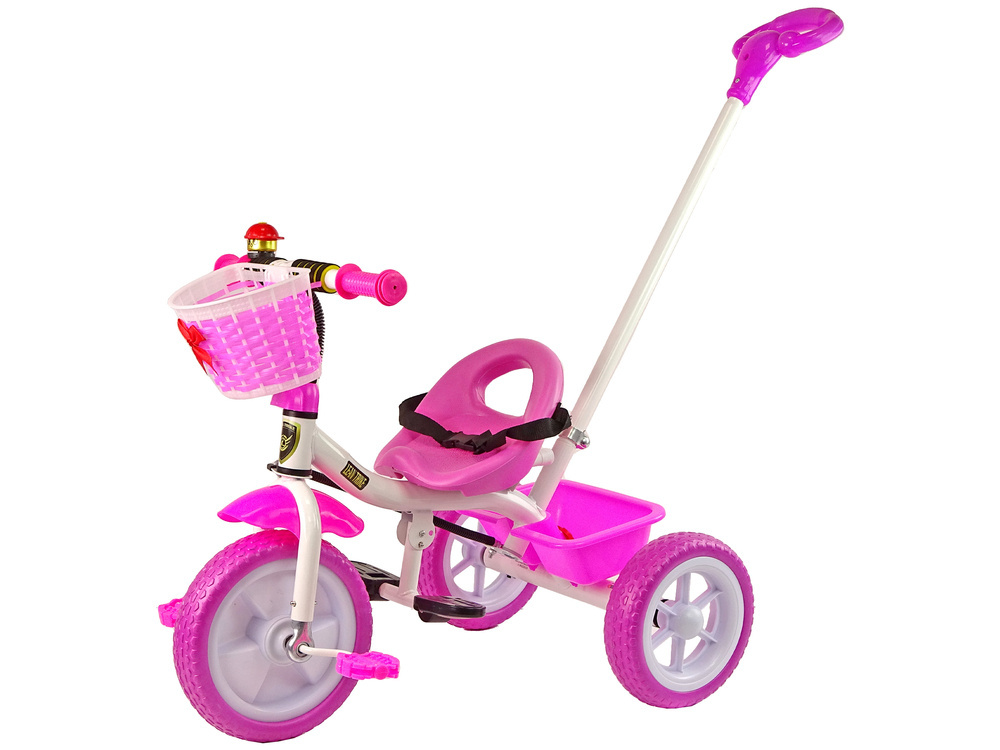 Driewieler met duwstang - 95x48x90cm - met fietsmandje - roze