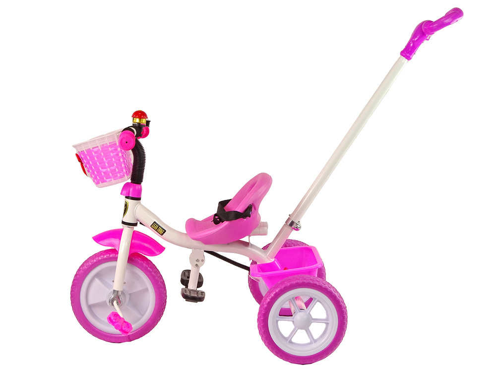 Driewieler met duwstang - 95x48x90cm - met fietsmandje - roze