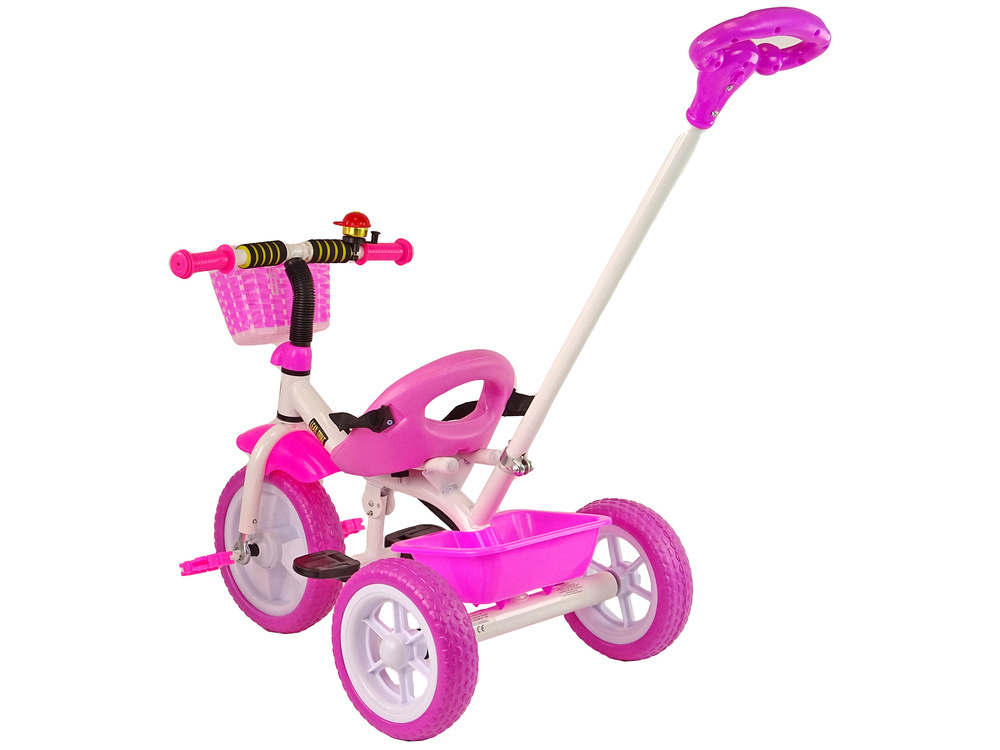 Driewieler met duwstang - 95x48x90cm - met fietsmandje - roze
