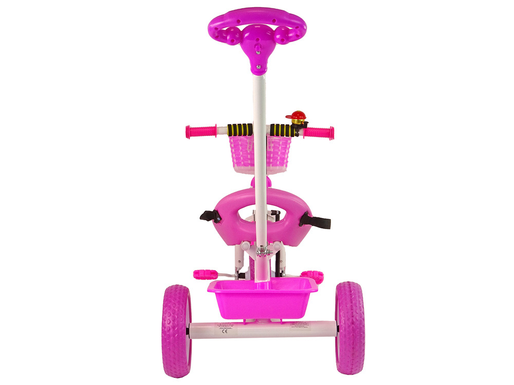 Driewieler met duwstang - 95x48x90cm - met fietsmandje - roze