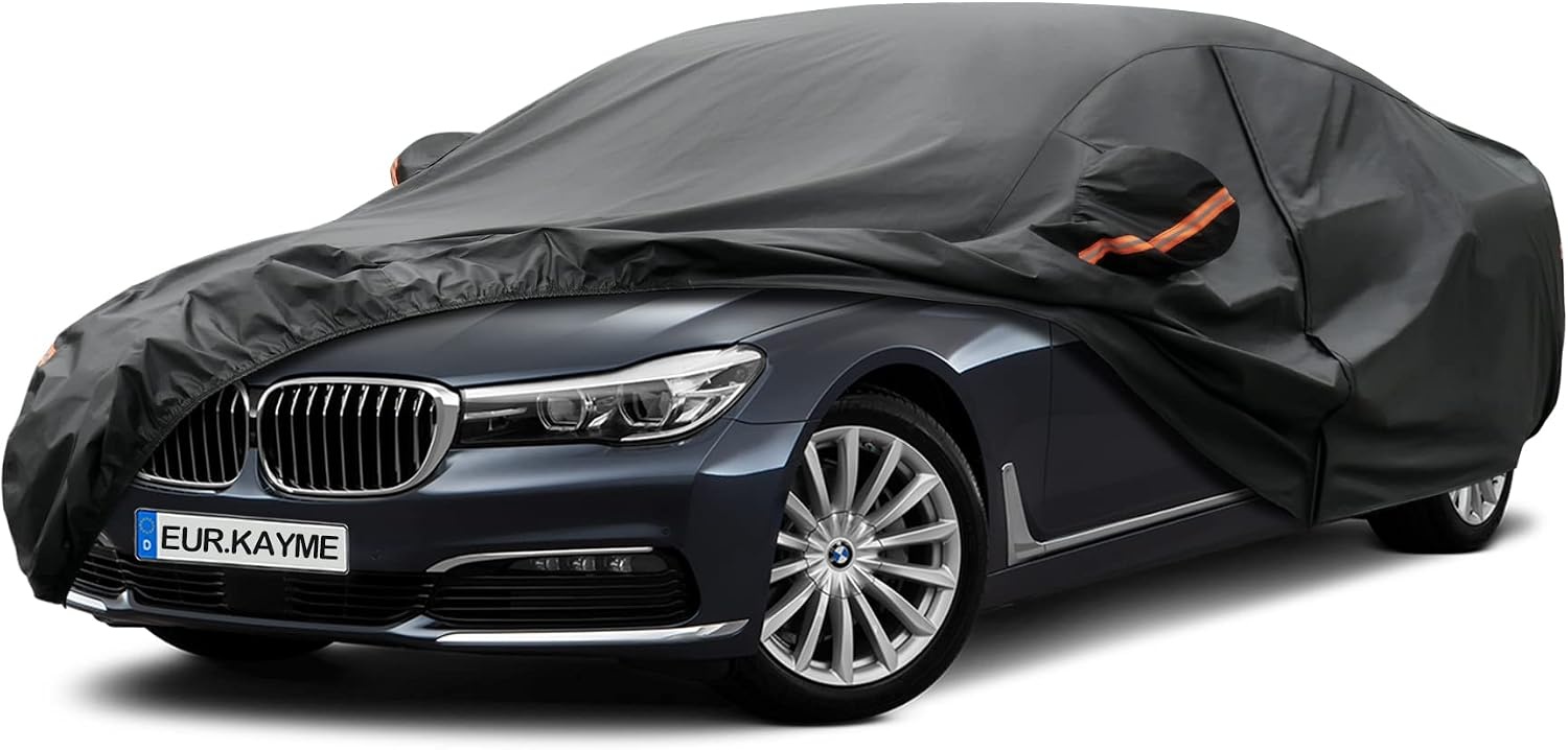 Kayme Autohoes voor Sedan 530 cm, 7-laags waterdichte autogarage, Zwart