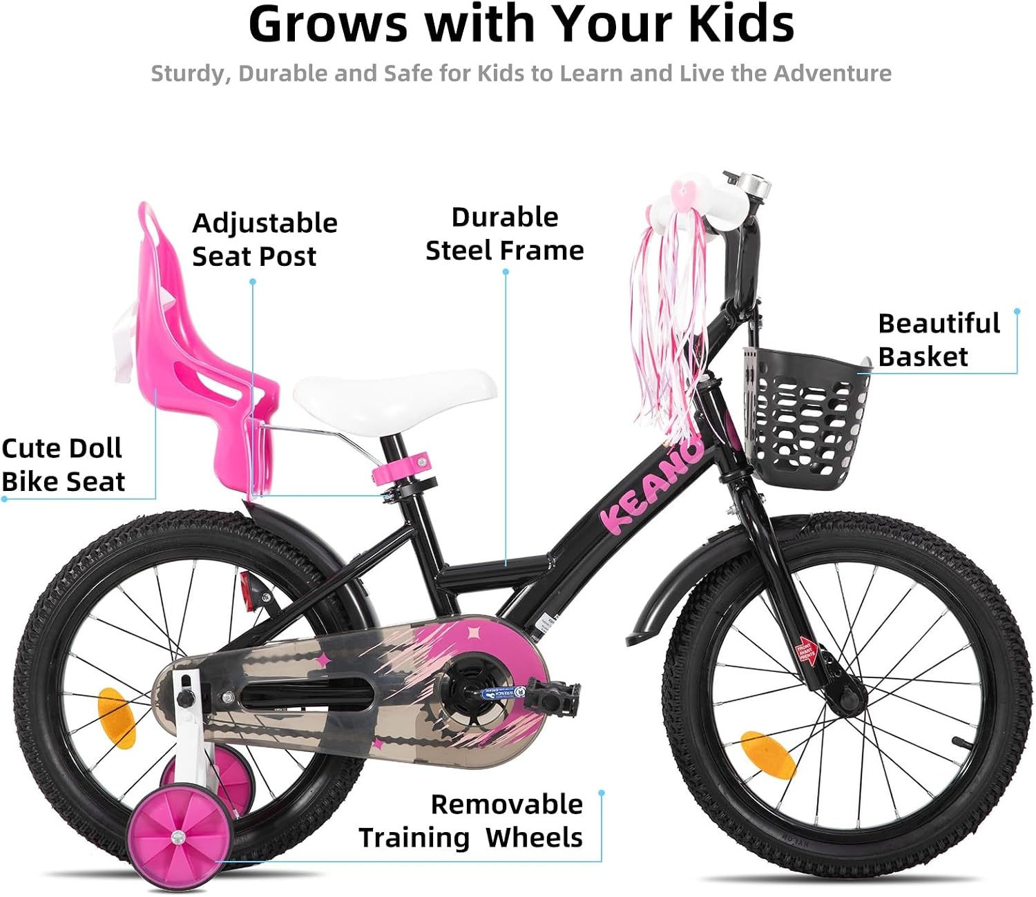 JOYSTAR Zinnia Kinderfiets Meisjes 16 Inch Zwart met Zijwieltjes