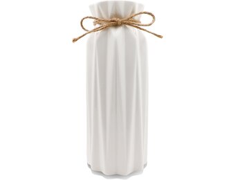 Vaas wit 21,5cm hoog glazuur, bloemenvaas modern keramiek met jute koord, decoratieve vazen voor pampagras bloemen gedroogde bloemen, boho vaas voor thuis woonkamer eettafel kantoor decor - Maat 21.5CM
