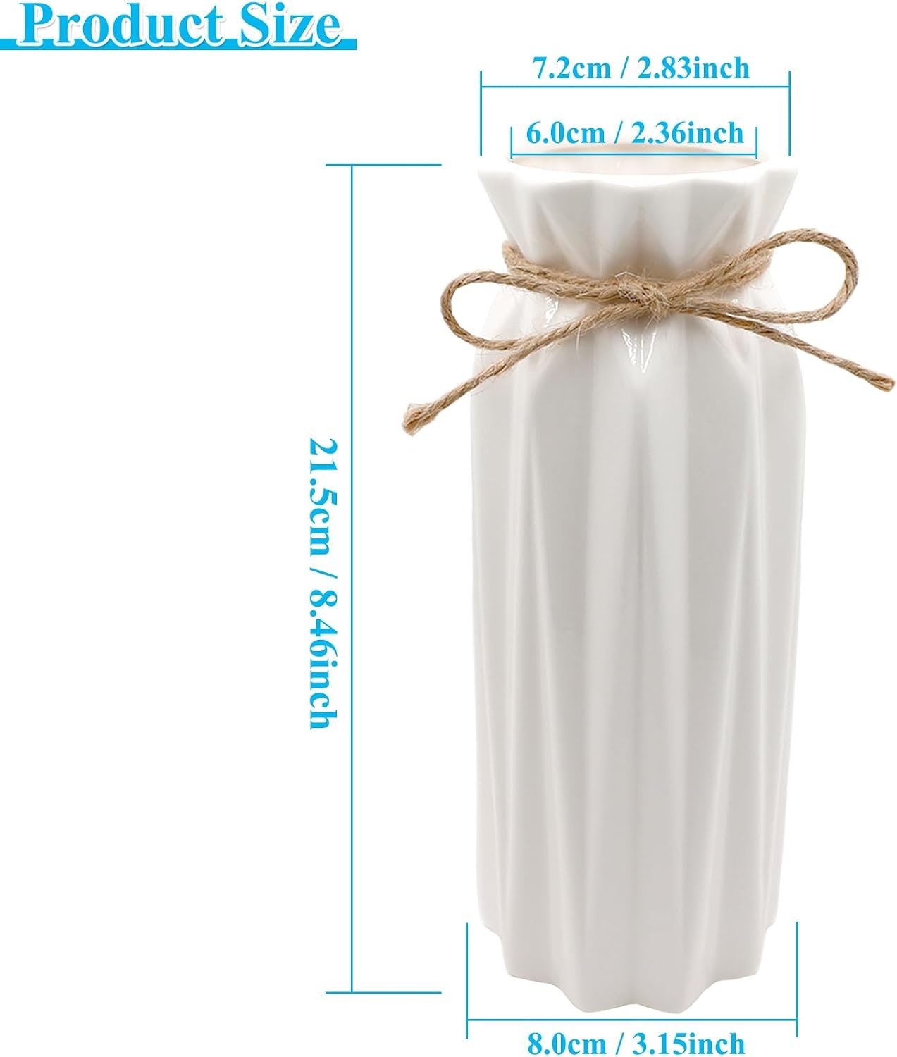 Vaas wit 21,5cm hoog glazuur, bloemenvaas modern keramiek met jute koord, decoratieve vazen voor pampagras bloemen gedroogde bloemen, boho vaas voor thuis woonkamer eettafel kantoor decor - Maat 21.5CM