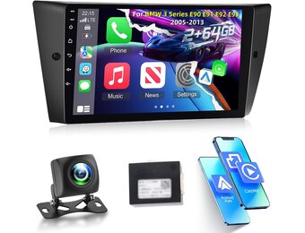 [2G+64G] Android Car Stereo for BMW 3 Series 325i 328i 335i E90 E91 E92 E93 2005-2013 with Wireless Carplay and Android Auto, 9 inch HD Touch Screen Car Radio with GPS/WiFi/Bluetooth/EQ/FM RDS