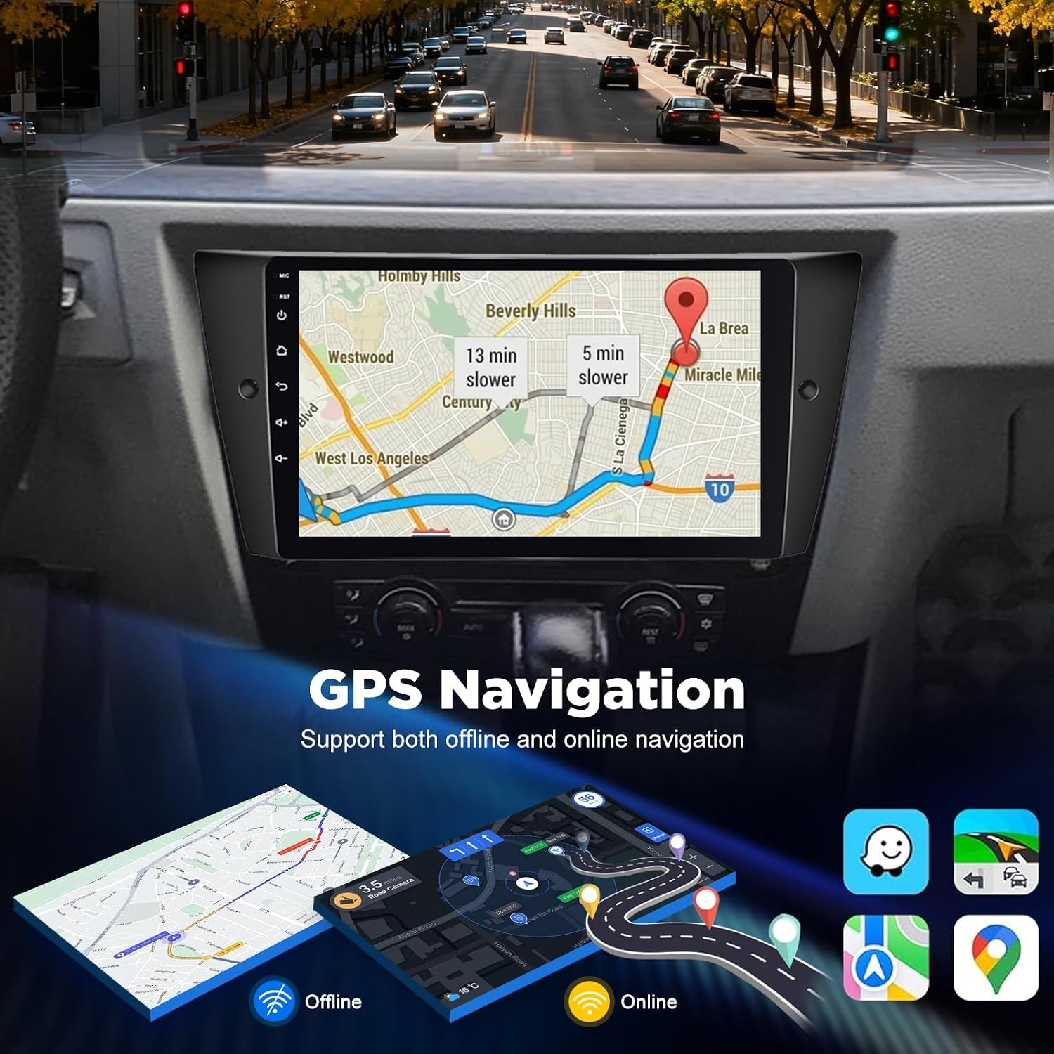 [2G+64G] Android Car Stereo for BMW 3 Series 325i 328i 335i E90 E91 E92 E93 2005-2013 with Wireless Carplay and Android Auto, 9 inch HD Touch Screen Car Radio with GPS/WiFi/Bluetooth/EQ/FM RDS