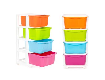 Organizer - 77x35,5x36cm - op wieltjes - multicolor/wit