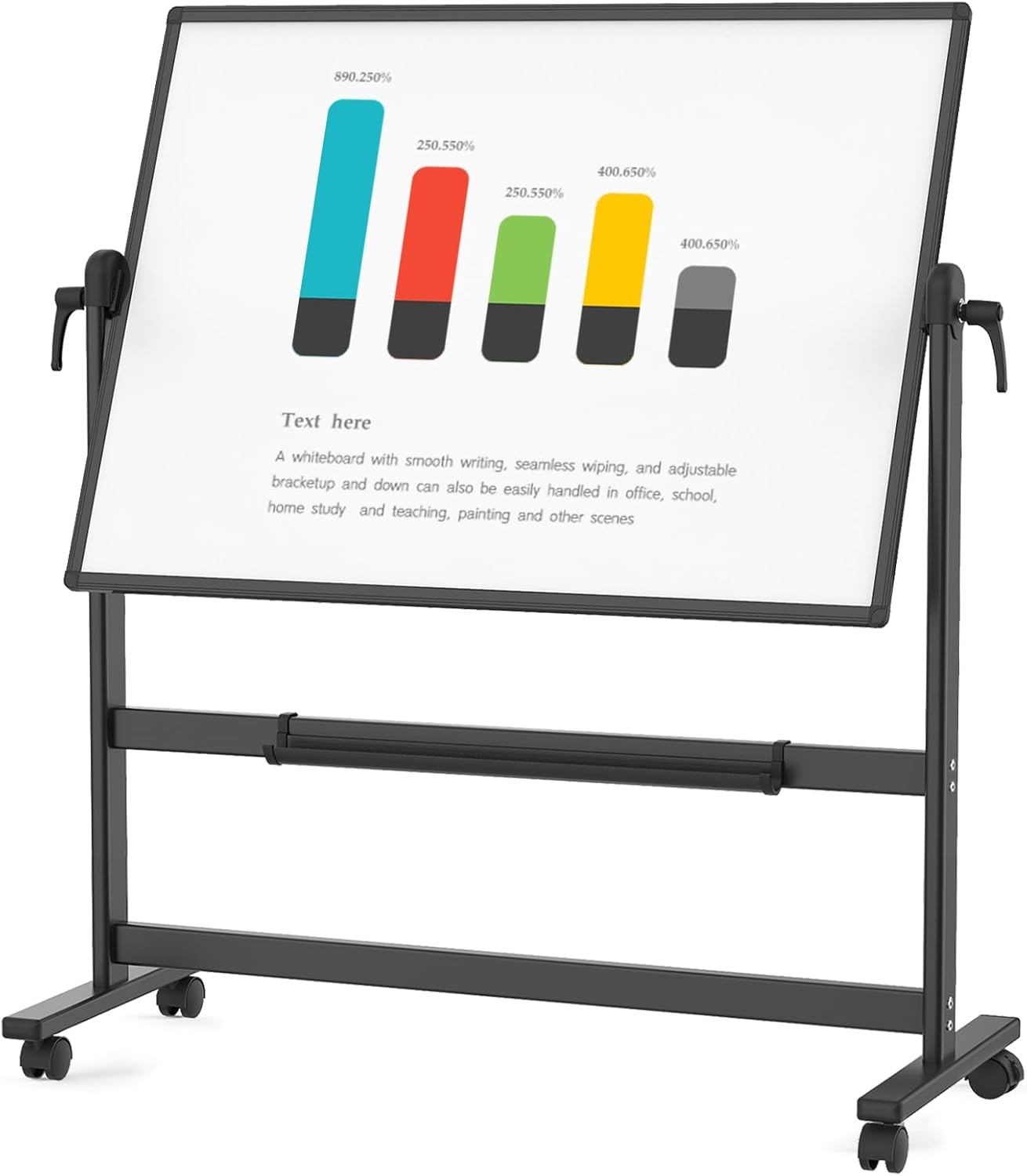 Mobiel whiteboard dubbelzijdig magnetisch 120 x 90 cm | Zwart aluminium frame | Met standaard