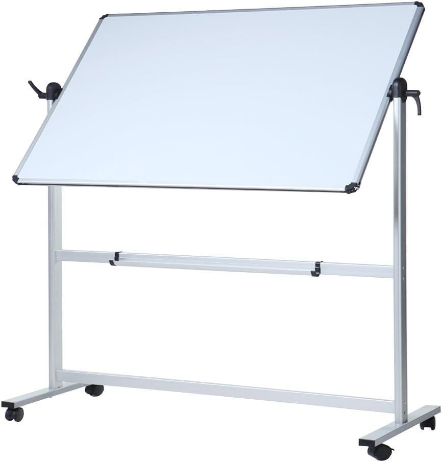 Mobiel whiteboard dubbelzijdig magnetisch 120 x 90 cm | Zwart aluminium frame | Met standaard