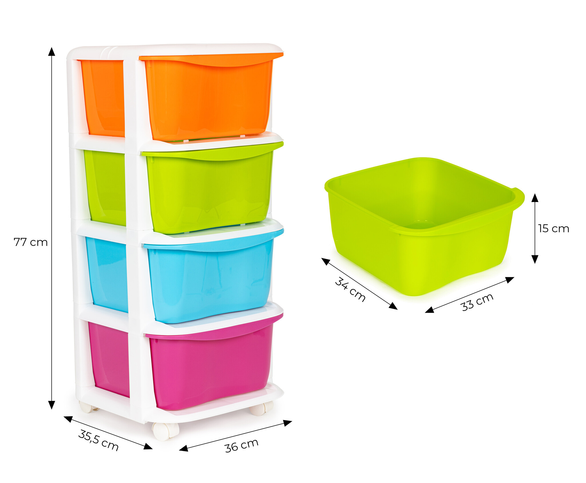 Organizer - 77x35,5x36cm - op wieltjes - multicolor/wit
