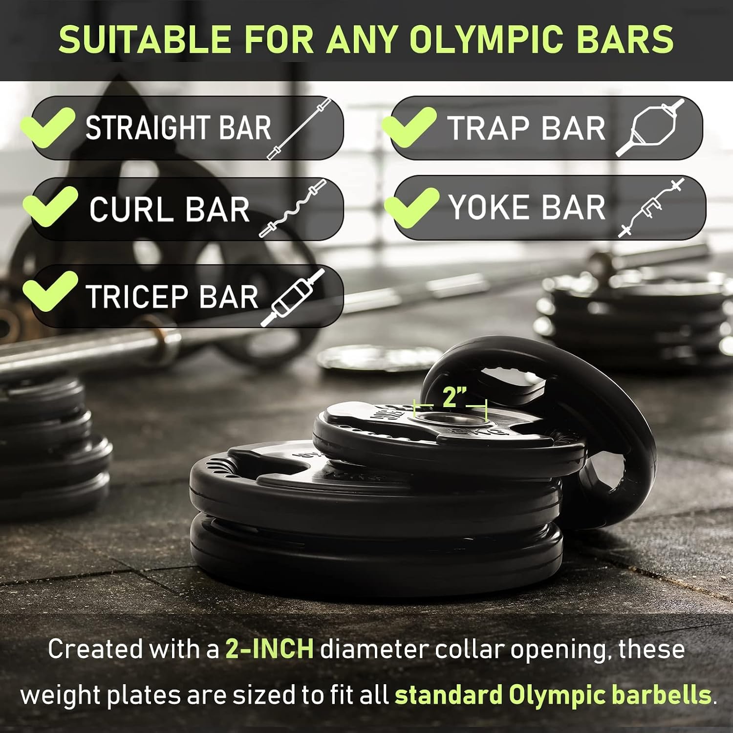 PhysKcal Olympische Halterschijven 5 kg - 2 stuks - Rubber - Zwart - 50 mm