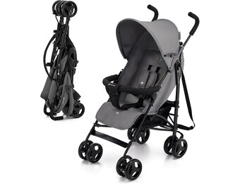 Kinderkraft TIK lichtgewicht buggy, wandelwagen, reisbuggy, makkelijk inklapbaar, vanaf 6 maanden, verstelbare rugleuning in ligstand, maximaal gewicht tot 17kg, Grijs