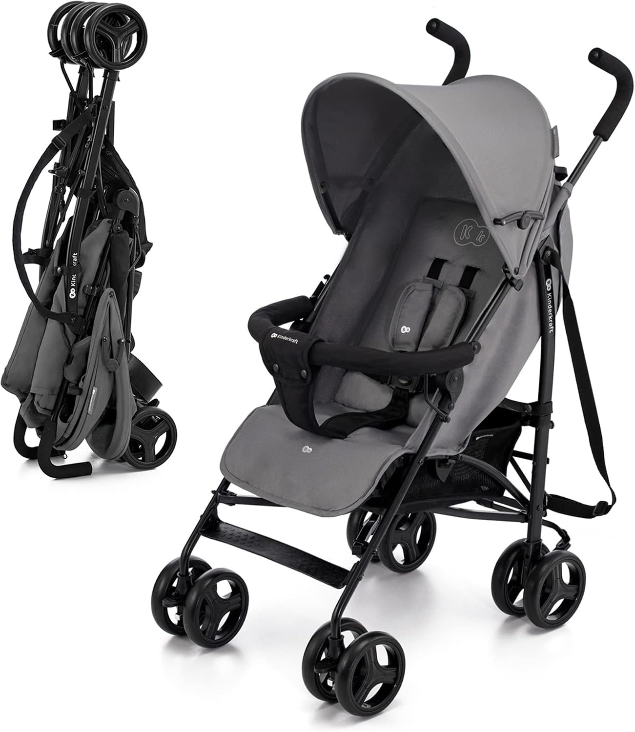 Kinderkraft TIK lichtgewicht buggy, wandelwagen, reisbuggy, makkelijk inklapbaar, vanaf 6 maanden, verstelbare rugleuning in ligstand, maximaal gewicht tot 17kg, Grijs