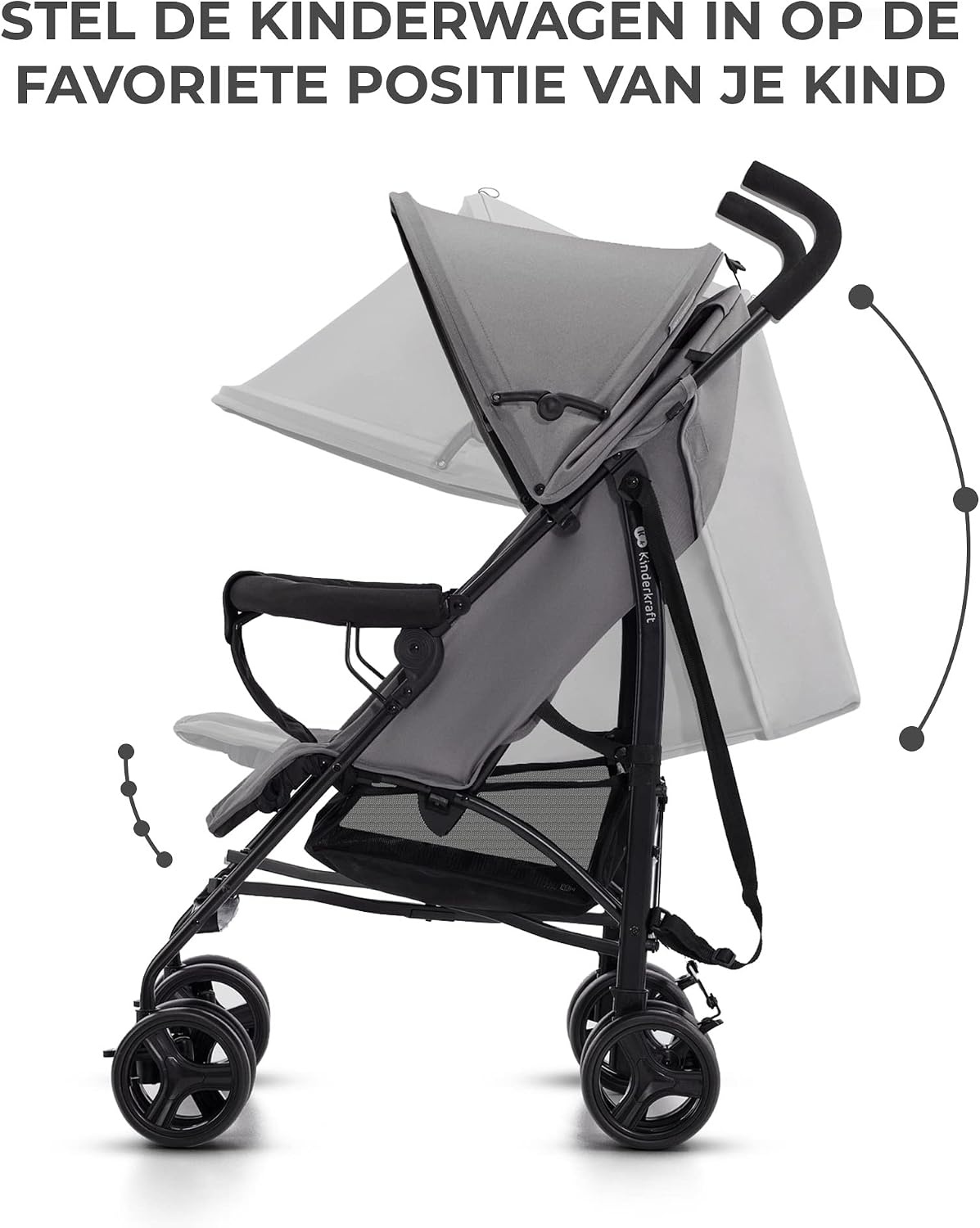 Kinderkraft TIK lichtgewicht buggy, wandelwagen, reisbuggy, makkelijk inklapbaar, vanaf 6 maanden, verstelbare rugleuning in ligstand, maximaal gewicht tot 17kg, Grijs
