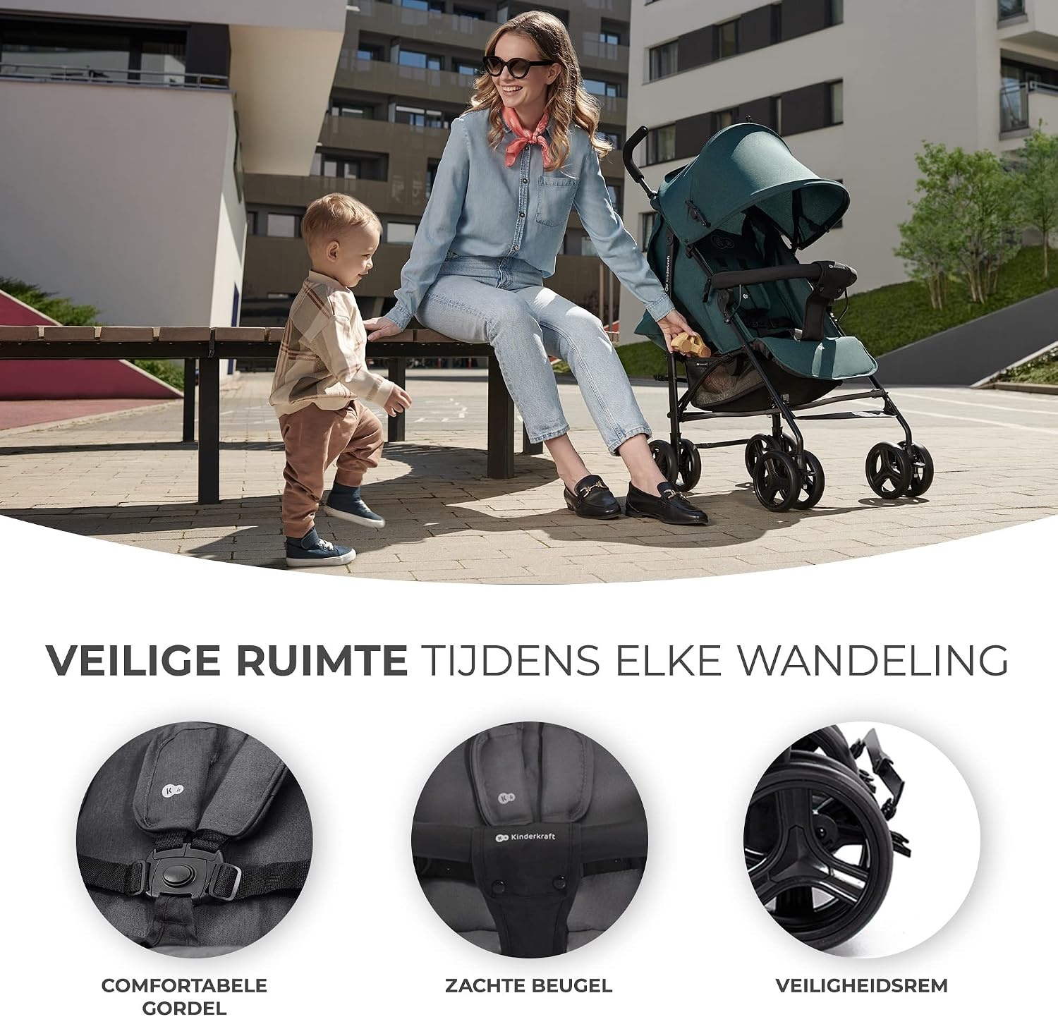 Kinderkraft TIK lichtgewicht buggy, wandelwagen, reisbuggy, makkelijk inklapbaar, vanaf 6 maanden, verstelbare rugleuning in ligstand, maximaal gewicht tot 17kg, Grijs