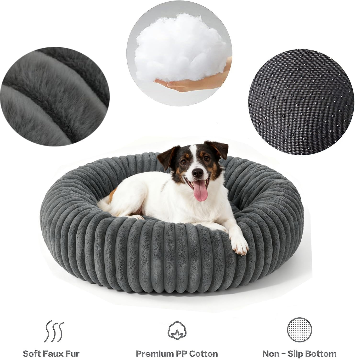 SHJOEE Donut Hondenbed en Kattenmand - Pluche - Grijs - 50 cm