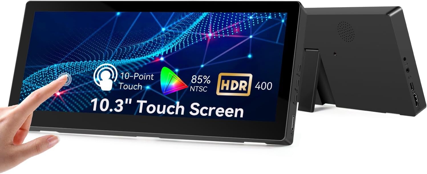 Prechen 10,3 inch Portable Touchscreen Monitor - Stretched Bar Display 1920 x 720 - Zwart