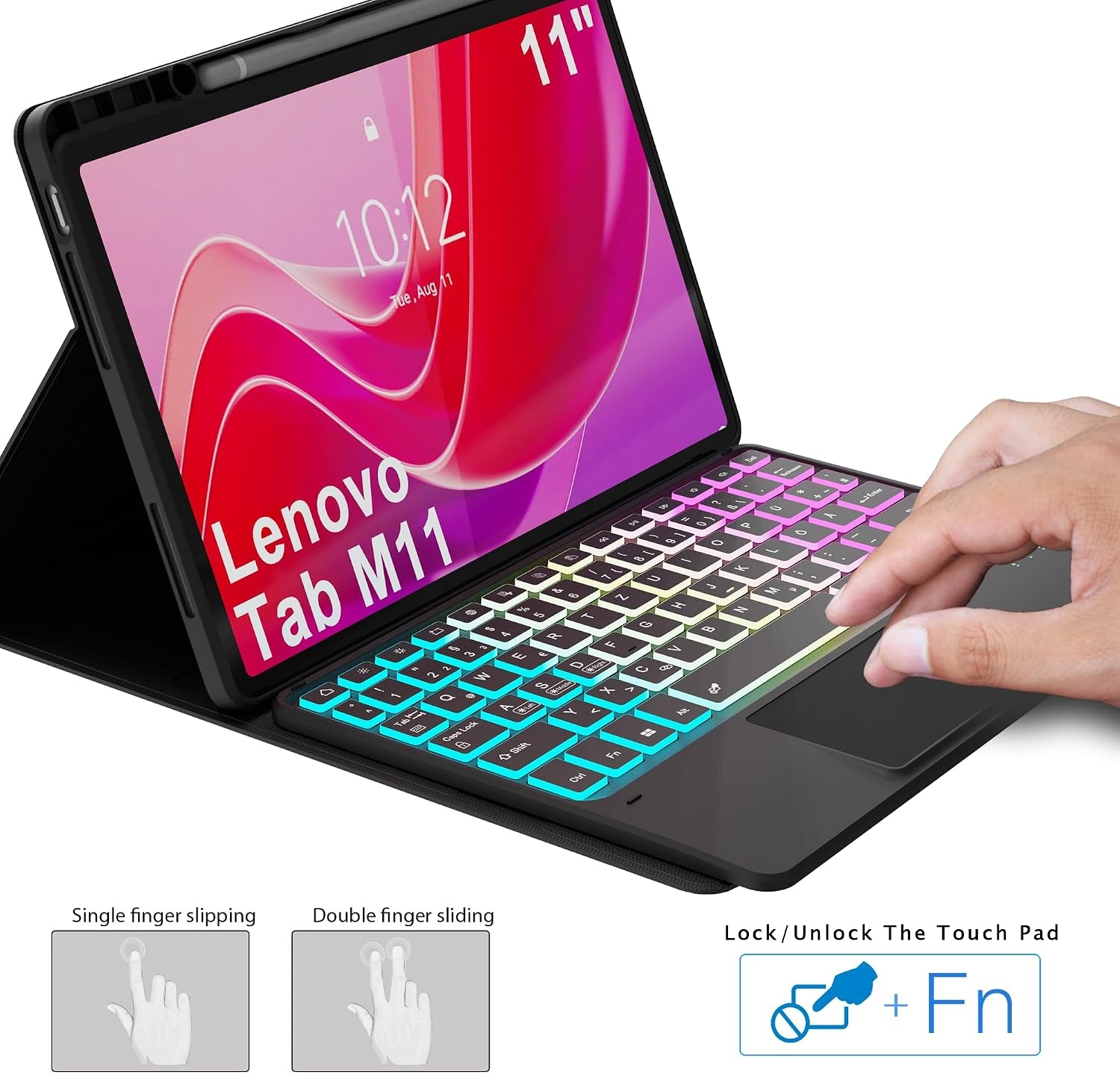 Verlicht Toetsenbordhoes met Trackpad voor Lenovo Tab M11 (2024) - Zwart