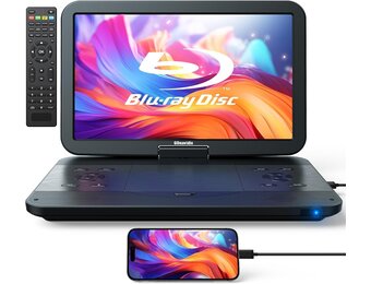 GOnavidio 15.4 Inch Draagbare Blu-ray DVD Speler - 270° Draaibaar Full HD Scherm met HDMI en Accu
