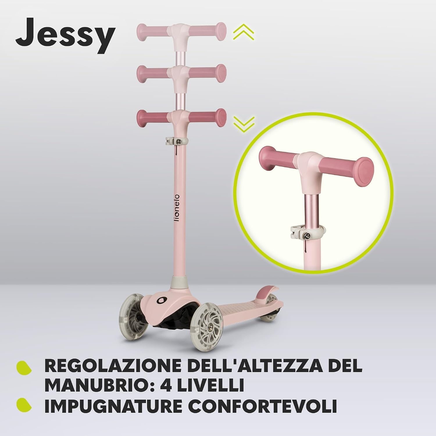 LIONELO Jessy Driewieler Kinderstep met LED Wielen – Balanceer Step voor Kinderen vanaf 3 jaar, tot 50 kg – Verstelbare Hoogte, Stabiel, Antislip Platform, Lichtgewicht Stevige Constructie, Roze