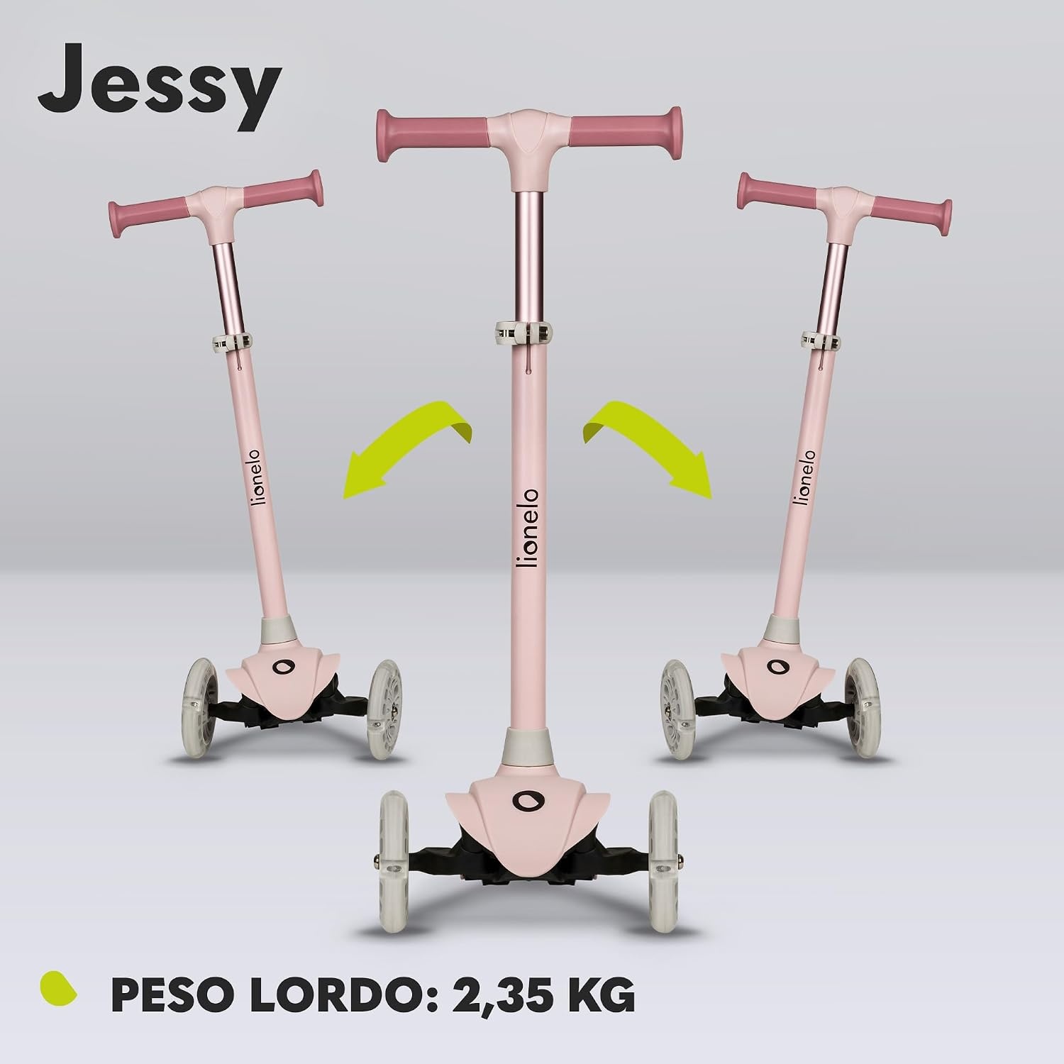 LIONELO Jessy Driewieler Kinderstep met LED Wielen – Balanceer Step voor Kinderen vanaf 3 jaar, tot 50 kg – Verstelbare Hoogte, Stabiel, Antislip Platform, Lichtgewicht Stevige Constructie, Roze