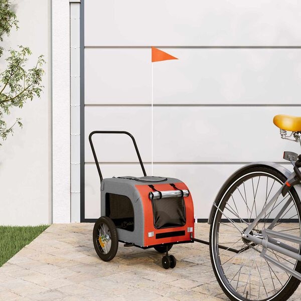 vidaXL Fietskar voor huisdieren Oranje en Grijs 125 x 53 x 54 cm