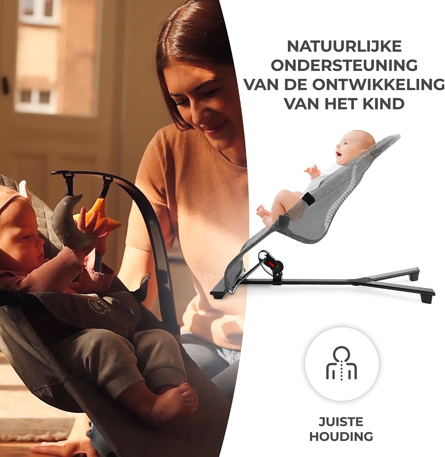 Kinderkraft MIMI Babywipstoel - Verstelbaar - Scandinavisch Design - Grijs