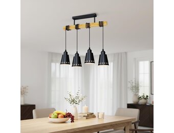 LVWIT Industriële Hanglamp 4-Lichts Zwart met Hout - 52 cm