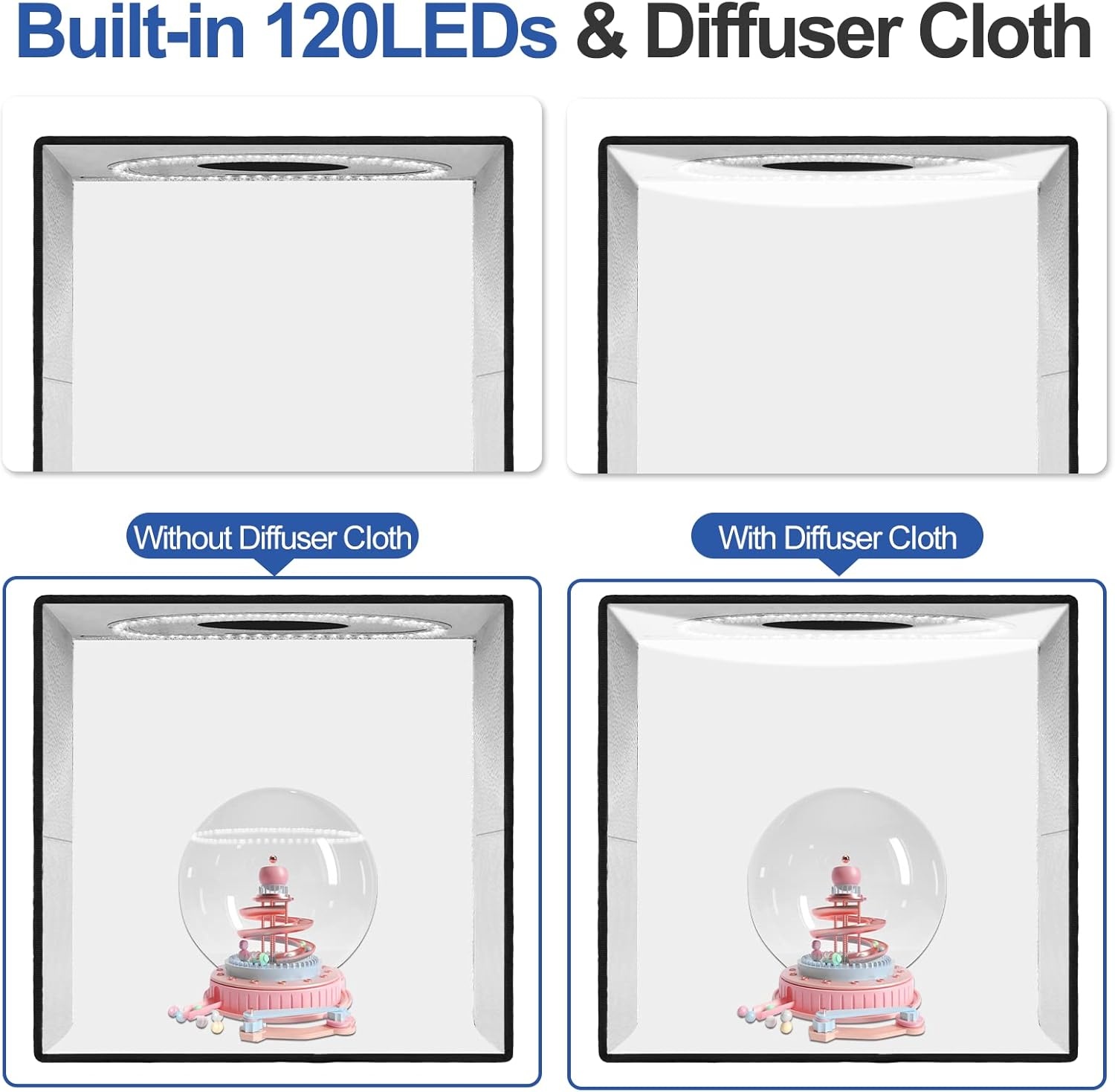 EMART Fotostudio Light Box 30x30x30 cm met 120 LED lampen en 6 achtergrondkleuren
