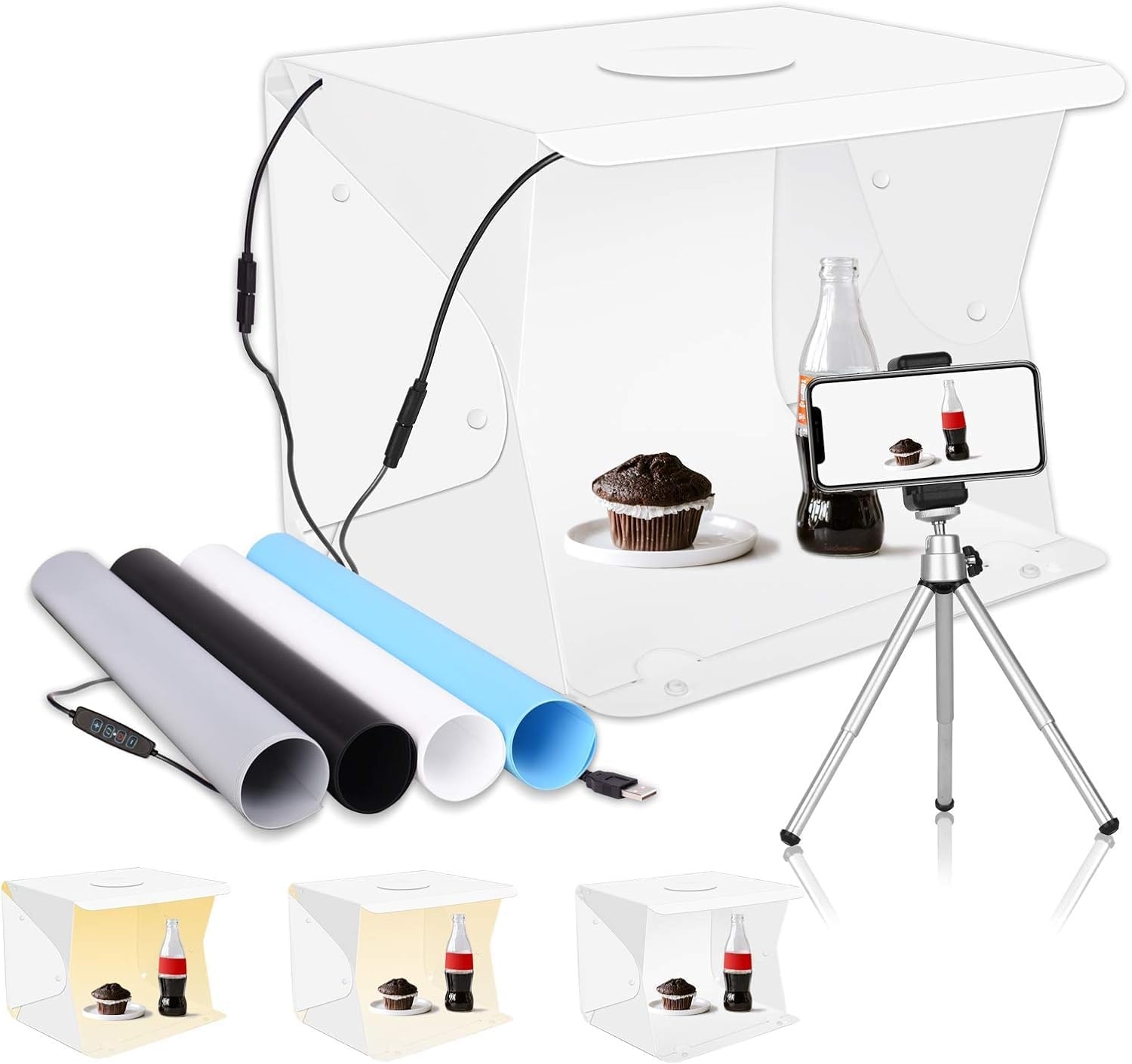 EMART Fotostudio Light Box 30x30x30 cm met 120 LED lampen en 6 achtergrondkleuren