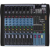live mixing panel. professional, 8 channels, stereo sound, mixing console, Bluetooth, USB, recording, computer playback, phantom power, digital audio mixer, amplifier