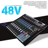 live mixing panel. professional, 8 channels, stereo sound, mixing console, Bluetooth, USB, recording, computer playback, phantom power, digital audio mixer, amplifier