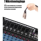 live mixing panel. professional, 8 channels, stereo sound, mixing console, Bluetooth, USB, recording, computer playback, phantom power, digital audio mixer, amplifier
