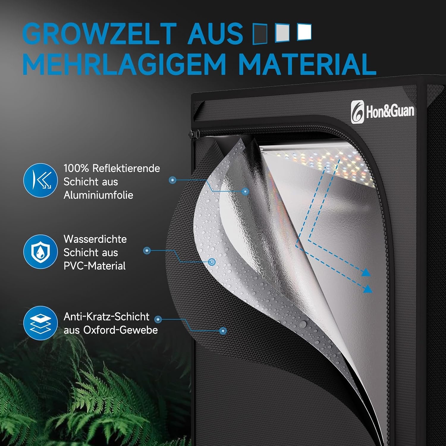 Hon&Guan Kweekset 60x60x160 cm Zwart - Complete Grow Tent met LED Verlichting