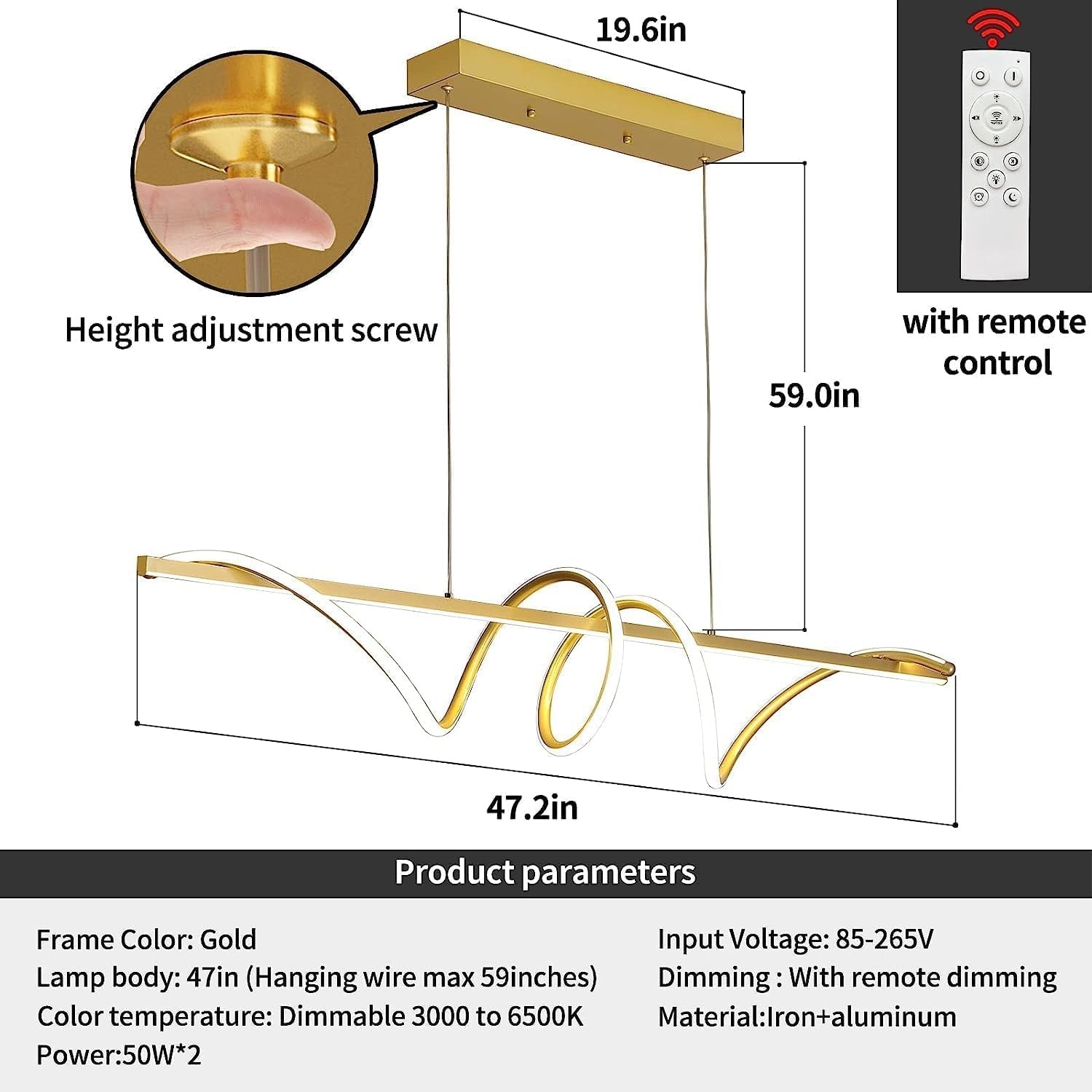 Mikeru Moderne LED Hanglamp - Spiraal Design - 120 cm - Goud