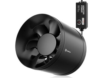 Hon&Guan 200 mm Pipe Fan, 1060 m³/h Adjustable, Exhaust Fan, Pipe Fan with EU Plug, Duct Fan with Support for Conservatory, Greenhouse, Basement, Garage, Kitchen, Black - Maat 200mm