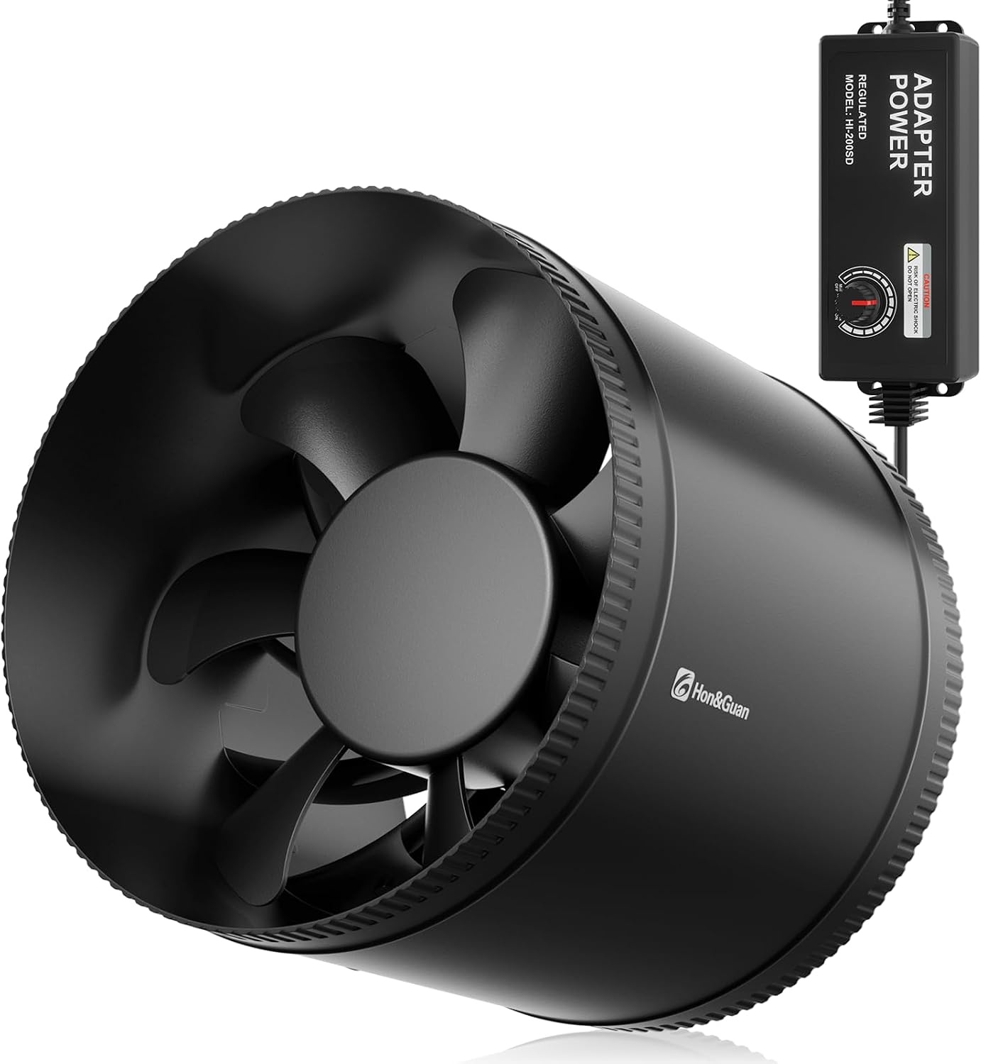 Hon&Guan 200 mm Pipe Fan, 1060 m³/h Adjustable, Exhaust Fan, Pipe Fan with EU Plug, Duct Fan with Support for Conservatory, Greenhouse, Basement, Garage, Kitchen, Black - Maat 200mm